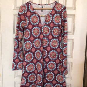 Cece Dress SzM South Western Pattern Gold Bar REd/Turquoise Knee Length Knit